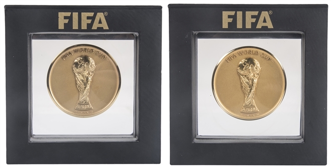 Lot of (2) 2014 FIFA World Cup Brazil Preliminary and Final Draw Medals With Original Presentation Boxes (Brazilian Football Confederation Employee LOA)